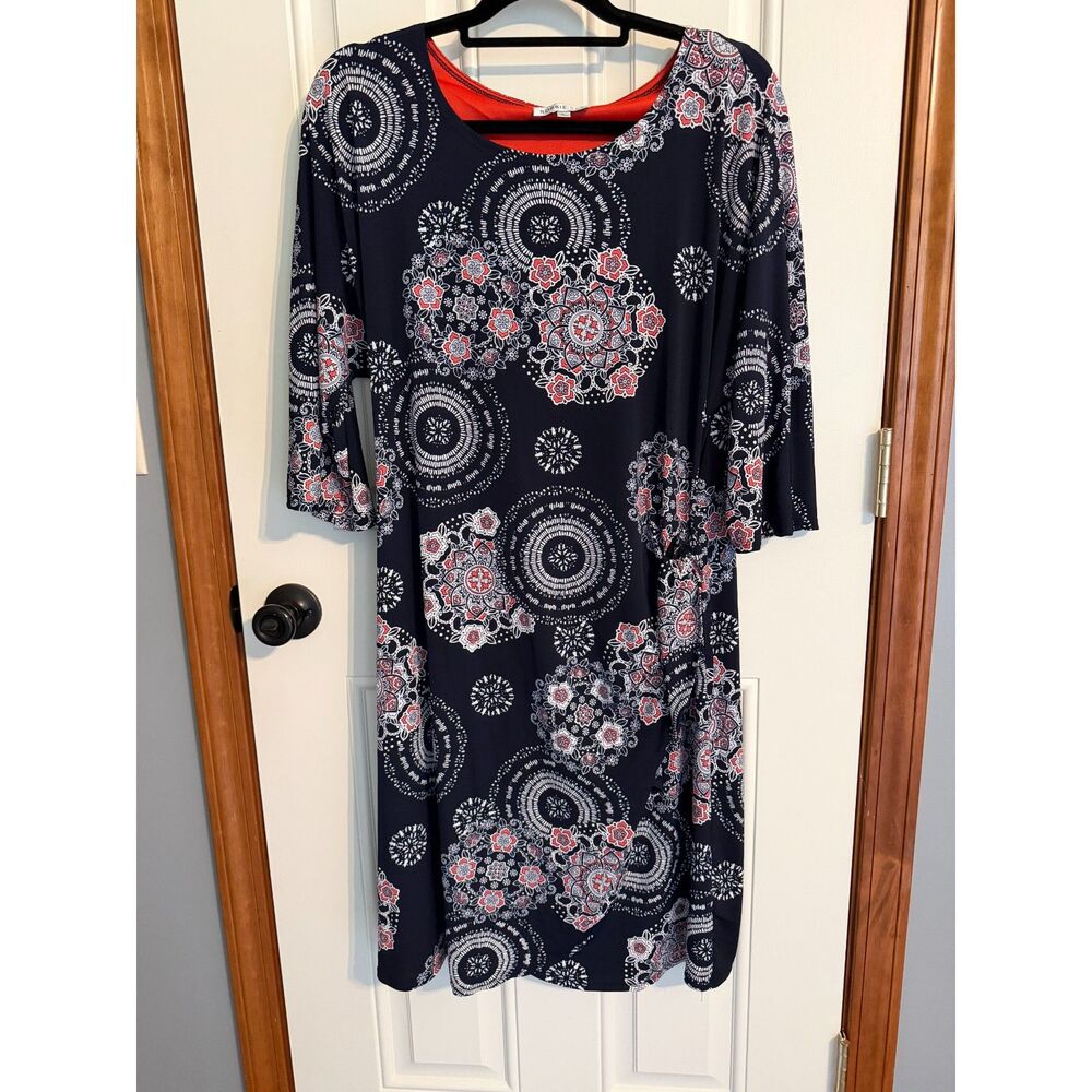 Robbie Bee Navy print long sleeve dress size L